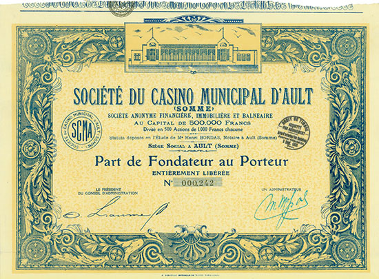 Societe du Casino Municipal D'Ault (Somme) - Société Anonyme Financière, Immobilière et Balnéaire