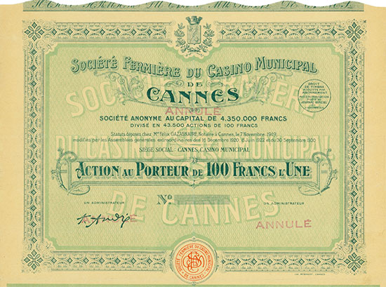 Société Fermière du Casino Municipal de Cannes Société Anonyme [4 Stück]