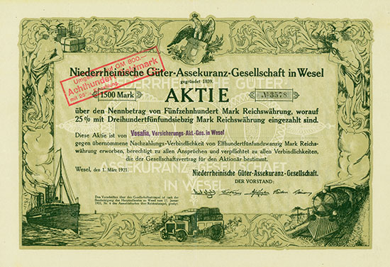 Niederrheinische Güter-Assecuranz-Gesellschaft in Wesel gegründet 1839