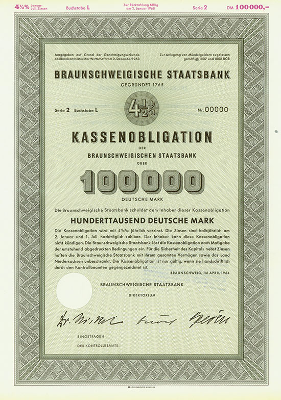 Braunschweigische Staatsbank [5 Stück]