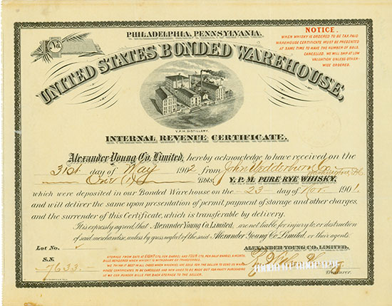 United States Bonded Warehouse - Y.P.M. Pure Rye Whiskey