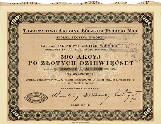 Towarzystwo Akcyjne Łódzkiej Fabryki Nici / Lodz Thread Manufacturing Company Ltd.
