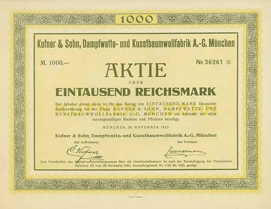 Kufner & Sohn, Dampfwatte- und Kunstbaumwollfabrik AG