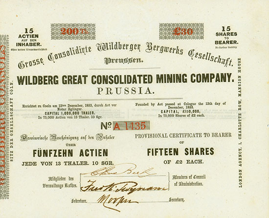 Grosse Consolidirte Wildberger Bergwerks Gesellschaft / Wildberg Great Consolidated Mining Company