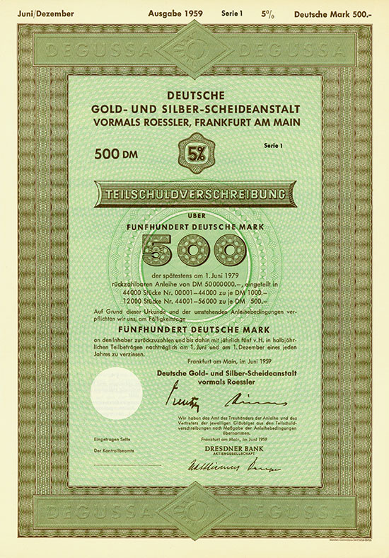 Deutsche Gold- und Silber-Scheideanstalt vormals Roessler [2 Stück]