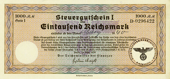 Deutsches Reich: Steuergutschein I - Ro.719