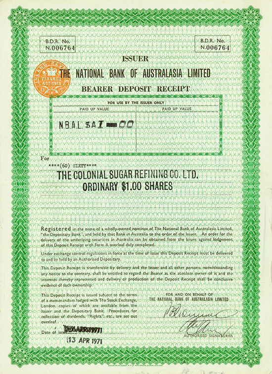 National Bank of Australasia Limited - Colonial Sugar Refining Co. Ltd.