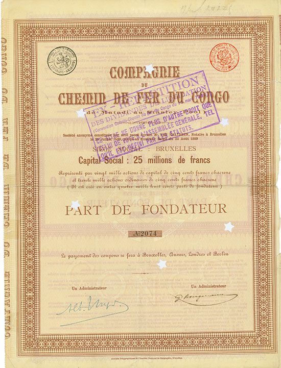 Compagnie du Chemin de Fer du Congo (de Matadi au Stanley Pool) [2 Stück]