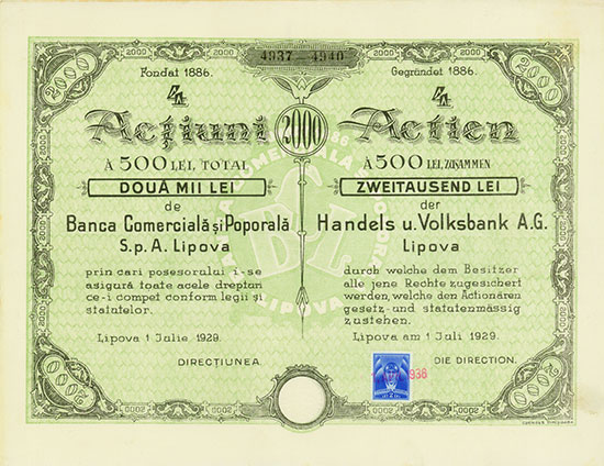Handels- u. Volksbank AG Lipova / Banca Comercială şi Poporală S.p.A.