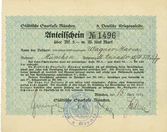 Städtische Sparkasse München / 8. Deutsche Kriegsanleihe