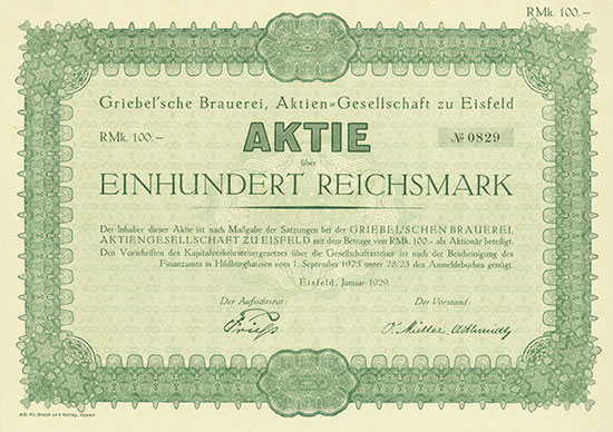 Griebel'sche Brauerei, Aktien-Gesellschaft zu Eisfeld [361 + 4 Stück]