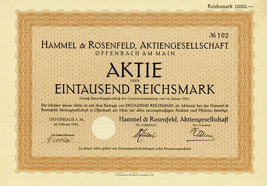 Hammel & Rosenfeld AG  [104 Stück]