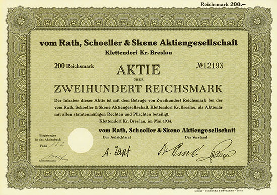 vom Rath, Schoeller & Skene AG [257 Stück]
