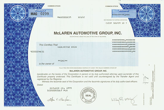 McLAREN AUTOMOTIVE GROUP, INC.
