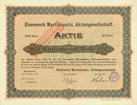 Eisenwerk Martinlamitz AG [2 Stück]