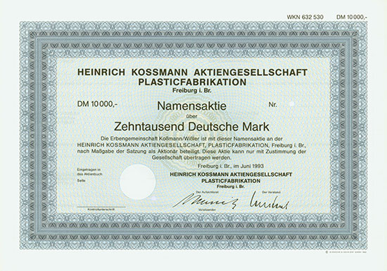 Heinrich Kossmann Aktiengesellschaft Plasticfabrikation