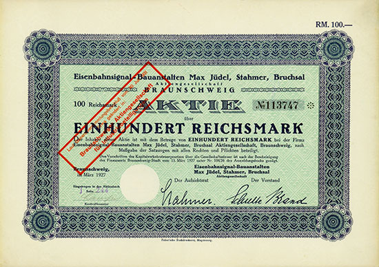 Eisenbahnsignal-Bauanstalt Max Jüdel, Stahmer, Bruchsal AG