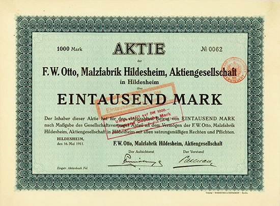 F. W. Otto, Malzfabrik Hildesheim, AG