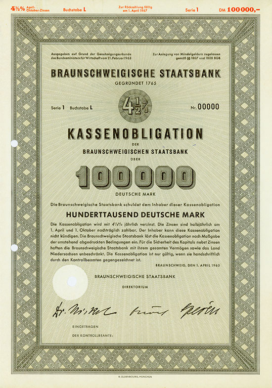 Braunschweigische Staatsbank [8 Stück]