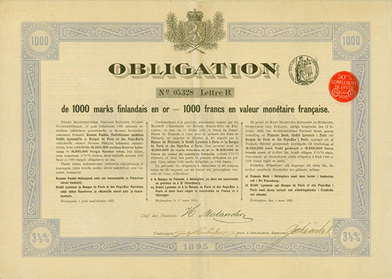 Emprunt de chemins de fer d'Etat finlandais 3 1/2 % 1895