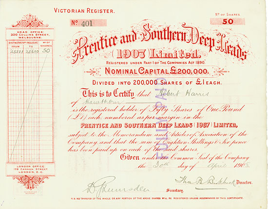Prentice and Southern Deep Leads (1907) Limited