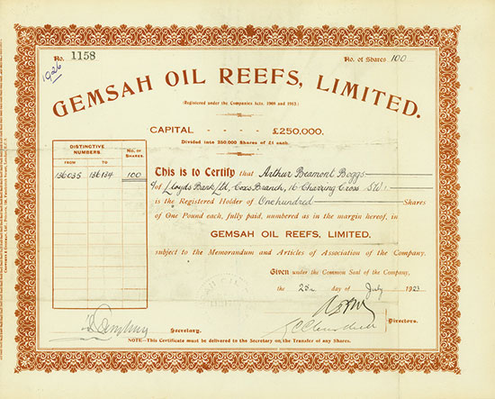 Gemsah Oil Reefs, Limited