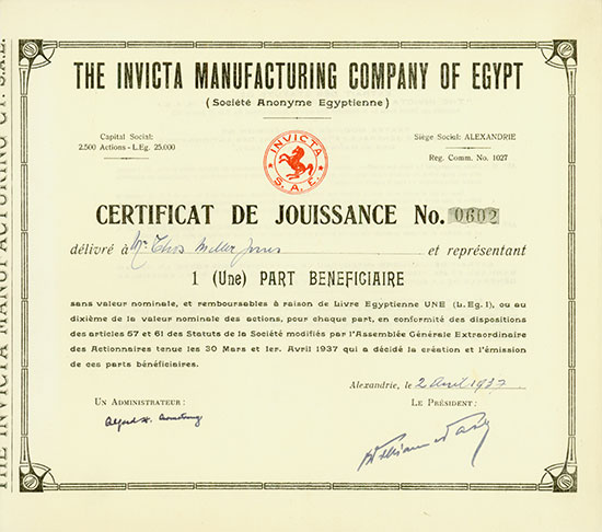 Invicta Manufacturing Company of  Egypt (Société Anonyme Egyptienne) [3 Stück]