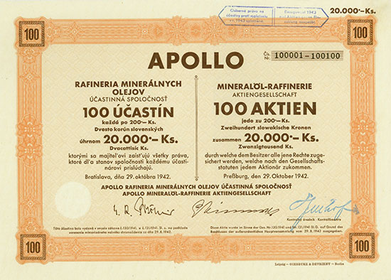Apollo Mineralöl-Raffinerie AG / Apollo Rafineria Minerálnych Olejov [7 Stück]