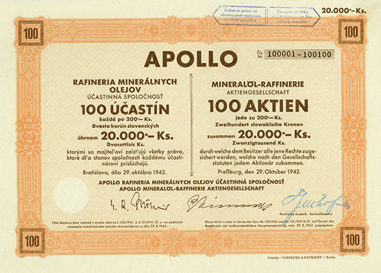 Apollo Mineralöl-Raffinerie AG / Apollo Rafineria Minerálnych Olejov [7 Stück]