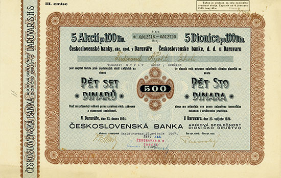 Cesckoslovenská banka, akc. spol. v. Daruváre / Ceskoslovenska banka, d. d. u. Daruvaru