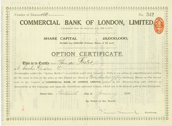 Commercial Bank of London, Limited