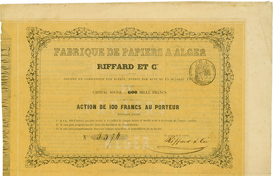 Fabrique de Papiers a Alger Riffard et Cie.