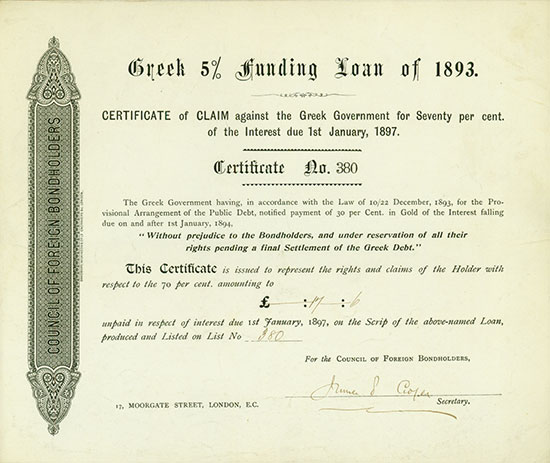 Greek 5 % Funding Loan of 1893