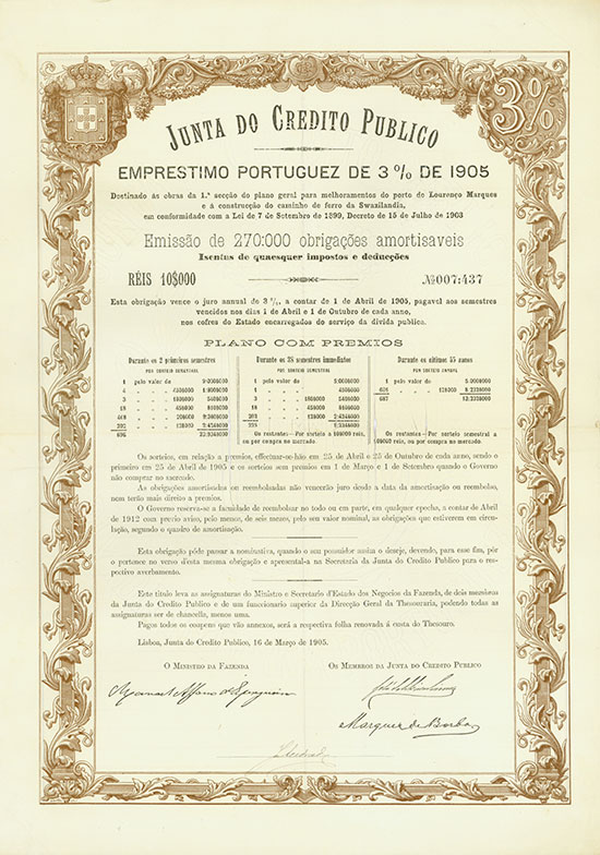 Junta do Credito Publico - Emprestimo Portuguez de 3 % de 1905