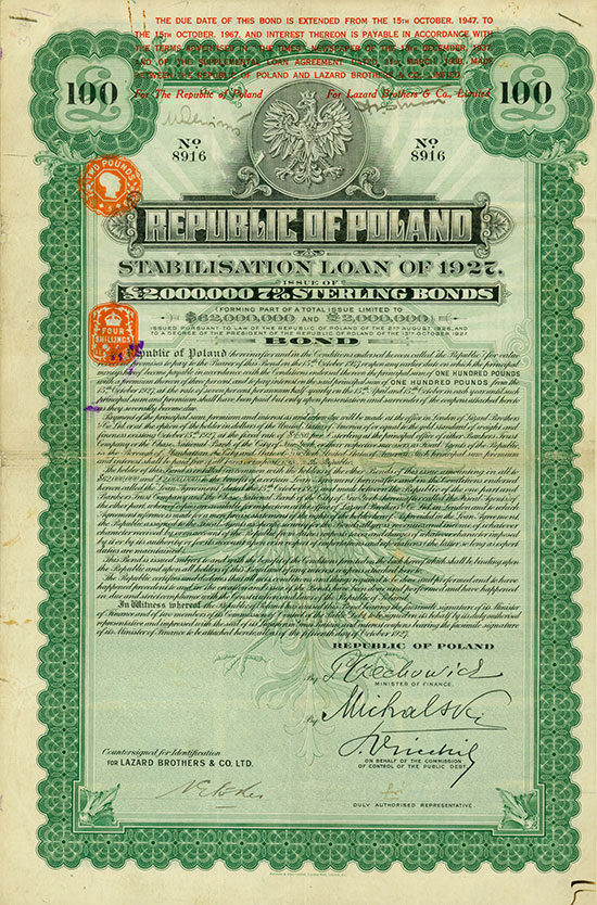 Republic of Poland - Stabilisation Loan of 1927