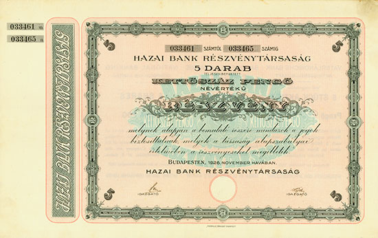 Vaterländische Bank AG / Hazai Bank Részvénytársaság [2 Stück]