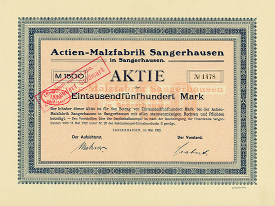 Actien-Malzfabrik Sangerhausen [3 Stück]
