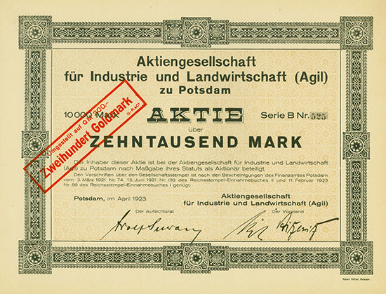 Aktiengesellschaft für Industrie und Landwirtschaft (Agil) zu Potsdam