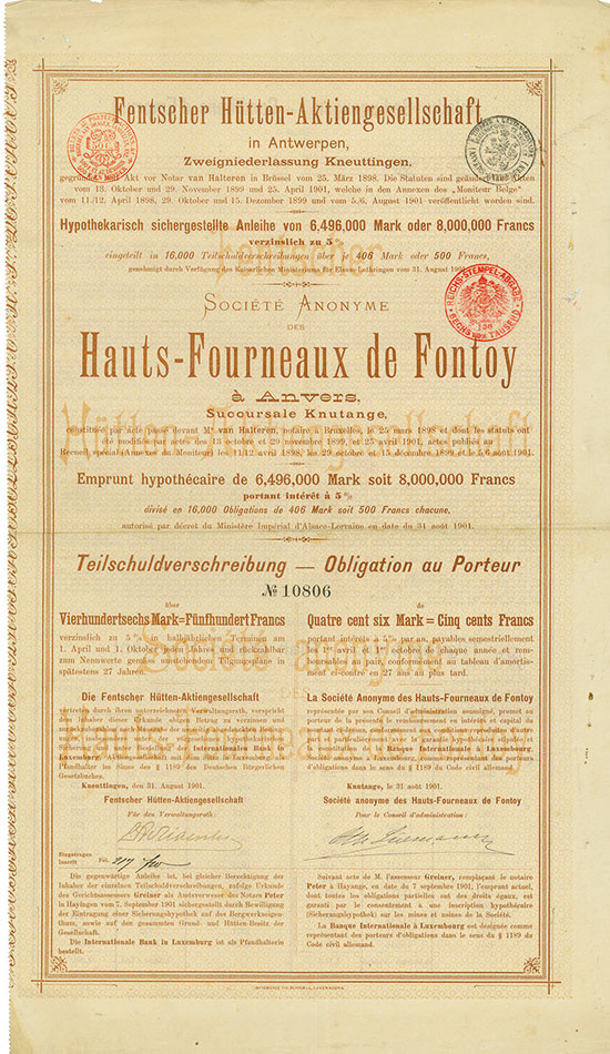 Fentscher Hütten-AG / Société Anonyme des Hauts-Fourneaux de Fontoy