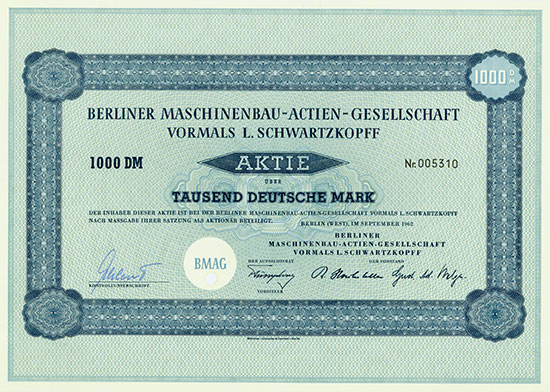 Berliner Maschinenbau-Actien-Gesellschaft vormals L. Schwartzkopff [2 Stück]