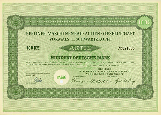 Berliner Maschinenbau-Actien-Gesellschaft vormals L. Schwartzkopff [2 Stück]