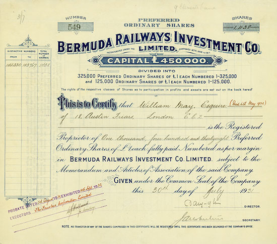 Bermuda Railways Investment Co. Limited