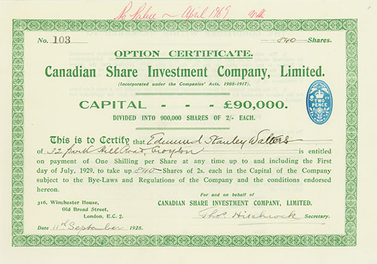 Canadian Share Investment Company, Limited