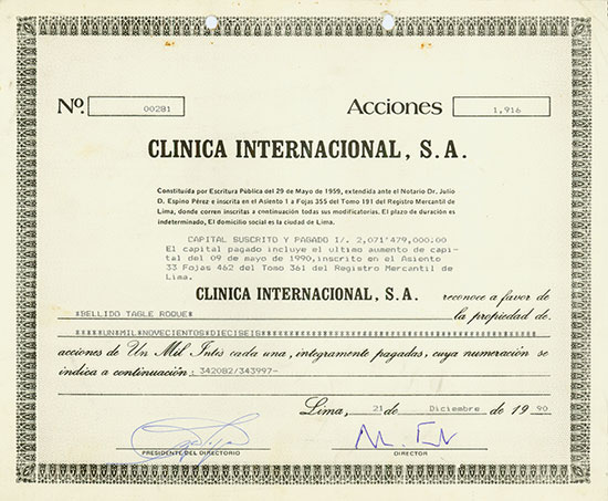 Clinica Internacional, S. A.