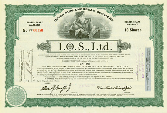 I. O. S. Ltd. Investors Overseas Services [3 Stück]