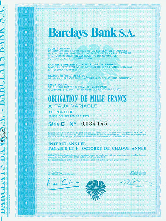 Barclays Bank S. A. [3 Stück]