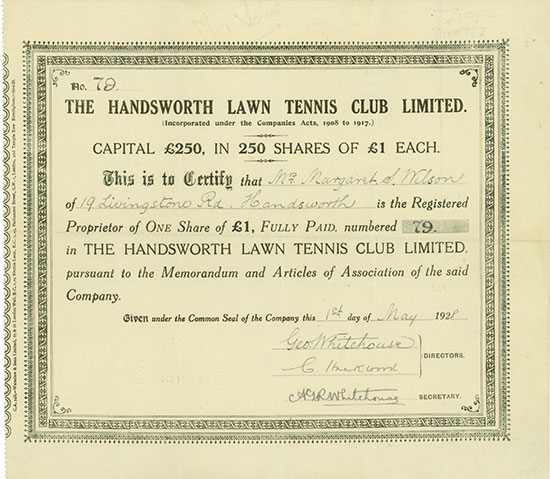 Handsworth Lawn Tennis Club Limited