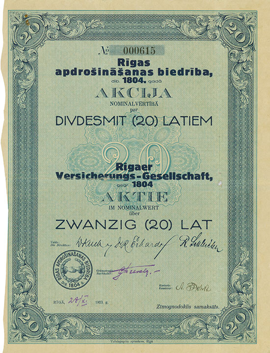Rigaer Versicherungs-Gesellschaft gegr. 1804 / Rigas apdrosinasanas biedriba dib. 1804