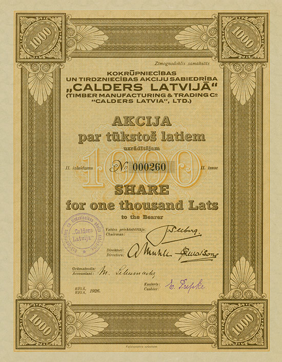 Kokrúpniecibas un Tirdzniecibas Akciju Sabiedriba Calders Latvijá (Timber Manufacturing & Trading Co. Calders Latvia, Ltd.) [2 Stück]