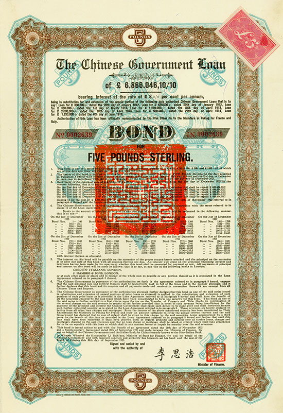 Chinese Government (Skoda Loan II, Kuhlmann 700 H)